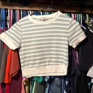 Atelier Sona Cream and Blue Striped Crop Top